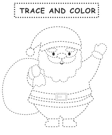 Trace and color Christmas Santa. Coloring book for kids. Trace and color for children. Handwriting practice. Coloring page for kids. Christmas activity sheet.の写真素材