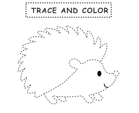 Trace and color for children. Handwriting practice. Coloring page for kids. Preschool worksheet with cute hedgehog illustration.の写真素材