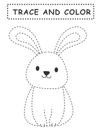 Trace and color for children. Handwriting practice. Coloring page for kids. Preschool worksheet with cute rabbit illustration.の写真素材