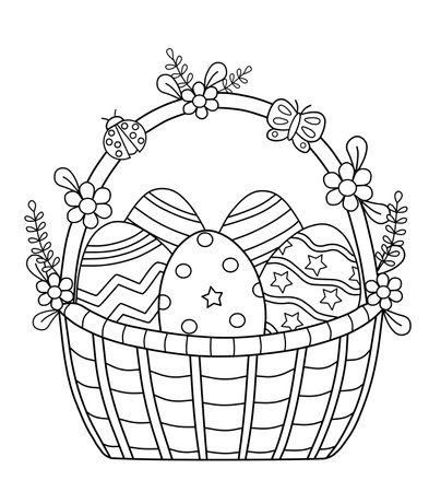 Easter coloring pages for kids. Painting for kindergarten and elementary school children . Children's coloring activity sheet. Cute Illustration to color.の写真素材