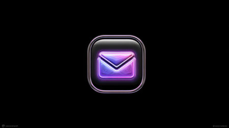 Colorful email icon on a black background. 3d rendering.の素材