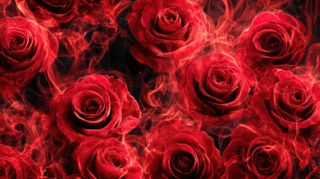 Red roses with smoke on black background, Valentine's day concept.の素材