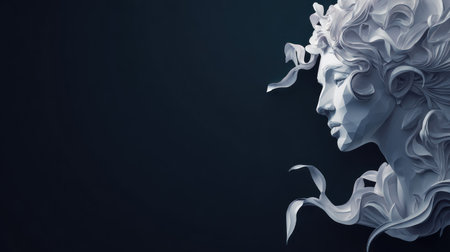 Statue of a woman with curly hair on a black background.の素材