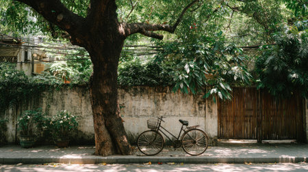 Bicycle under the tree in the city of Ho Chi Minh City, Vietnamの素材