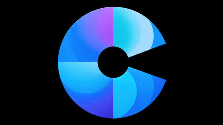Blue and purple CD/DVD disc isolated on a black background.の素材