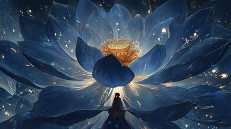 Beautiful lotus flower in deep space. 3D rendering.の素材