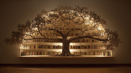 Conceptual image of a library with a tree in the foregroundの素材