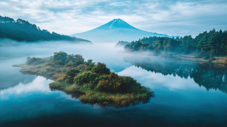 Mt Fuji in the morning at Kawaguchiko lake, Japan.の素材