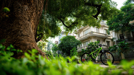 Bicycle under a tree in the park, Bangkok, Thailand.の素材