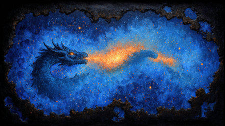 Dragon on the background of the sky with clouds. Elements of this image furnished by NASAの素材