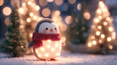 Christmas and New Year background with snowman and bokeh lightsの素材