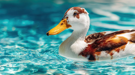 Beautiful duck swimming in the pool. Portrait of a duck.の素材