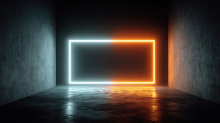3d render, abstract background, empty room with neon light.の素材