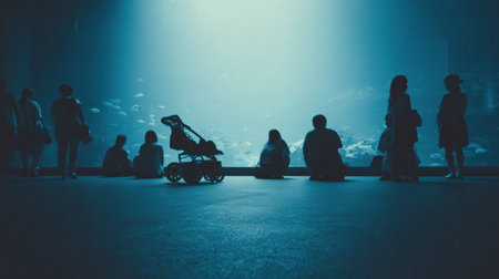 Silhouette of people walking on the street in the evening.の素材