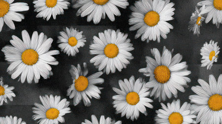 White daisies on black background. Seamless pattern.の素材