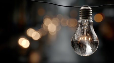 Vintage incandescent light bulb on blurred bokeh backgroundの素材
