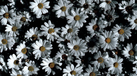 White daisies on a black background. View from above.の素材