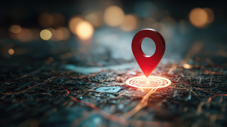 Red location pin on the map. 3d illustration. Abstract background.の素材