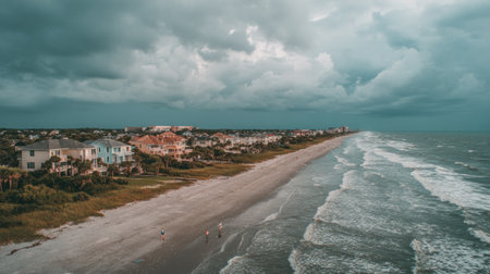 Aerial view of the beach on a stormy day, Florida.の素材