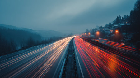highway with fast moving cars, long exposure photo, long exposureの素材