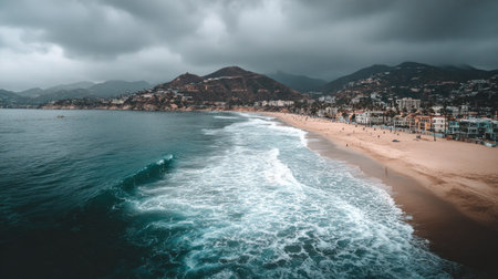 Aerial view of Santa Monica Beach, Los Angeles, California, USAの素材