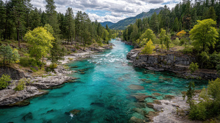 Beautiful view of the turquoise waters of the Katun river in the Altai Republic.の素材