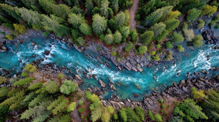 Aerial view of the river Katun in the Altai Republic.の素材