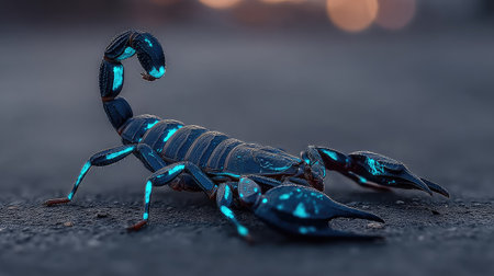 Scorpion on the ground with bokeh background. 3d illustration.の素材