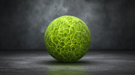 3d rendering of a green sphere on dark background with copy spaceの素材