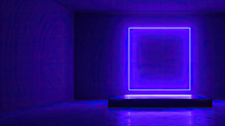 3d render of podium for product display with blue neon lights.の素材