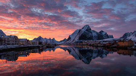 Sunset in Reine, Lofoten islands, Norwayの素材