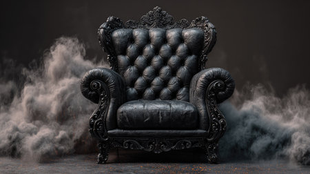Black leather armchair with smoke on a dark background. 3d renderingの素材