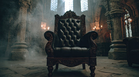 Luxury vintage armchair in the interior of a medieval castleの素材