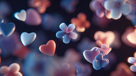 3d illustration of abstract background with hearts and flowers, love conceptの素材