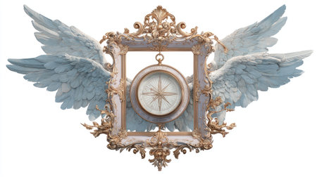 Victorian frame with wings and compass. Isolated on white background.の素材