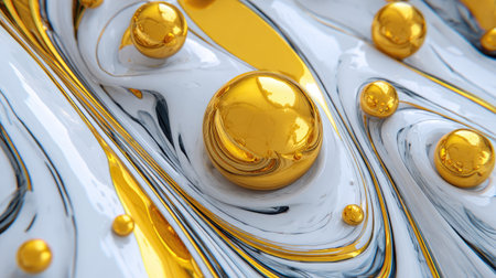 Abstract background with gold and white oil paint. 3d render illustrationの素材