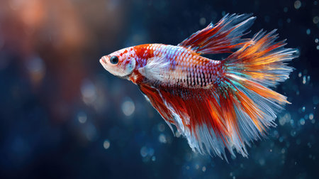 Capture the moving moment of red siamese fighting fish isolated on black background. betta fish.の素材