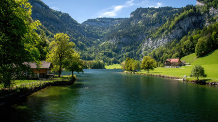 Beautiful view of the lake in the mountains in Bavaria, Germanyの素材