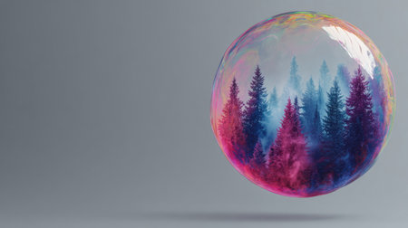 3d rendering of a crystal ball with a forest in the backgroundの素材