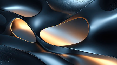 3d rendering of abstract wavy metallic background. Futuristic shape.の素材