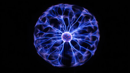 Abstract blue lightning on black background, computer generated abstract background, 3D renderingの素材