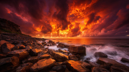 Dramatic sunset on the coast of the Atlantic Ocean, Portugalの素材