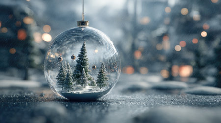 Christmas and New Year holidays background. Christmas tree in a glass ball.の素材