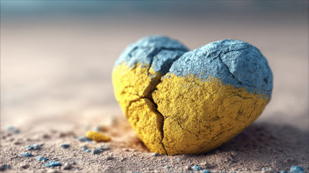 Ukraine flag on broken heart. Love and romance concept. 3D Renderの素材