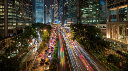 traffic in Hong Kong at night. Hong Kong, China.の素材