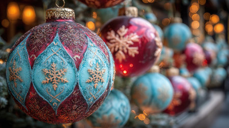 Colorful Christmas ornaments on the Christmas market in Istanbul, Turkeyの素材