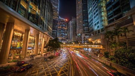 traffic in Hong Kong at night. Hong Kong is the most densely populated of the five boroughs of Hong Kong.の素材