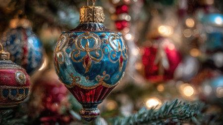 Colorful Christmas ornaments on the Christmas tree. Selective focus.の素材