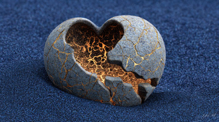 Broken heart on a blue background. 3d render illustration.の素材