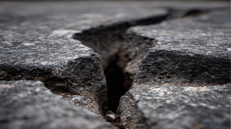 crack on the road, close-up of a crack in the groundの素材